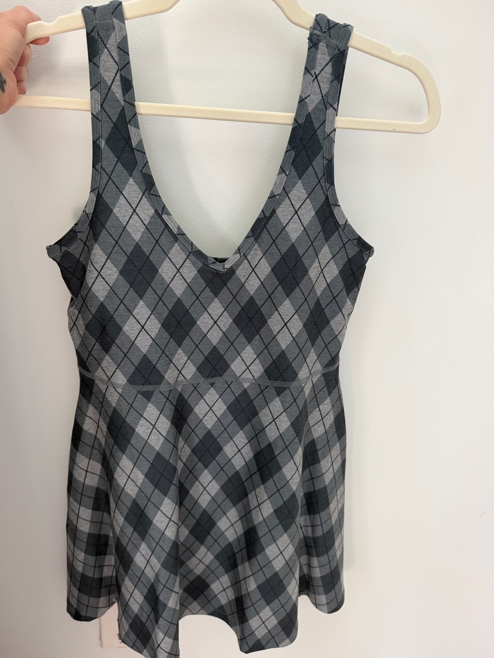 Beyond Yoga Womens Gray Argyle Active Tank Dress, XS